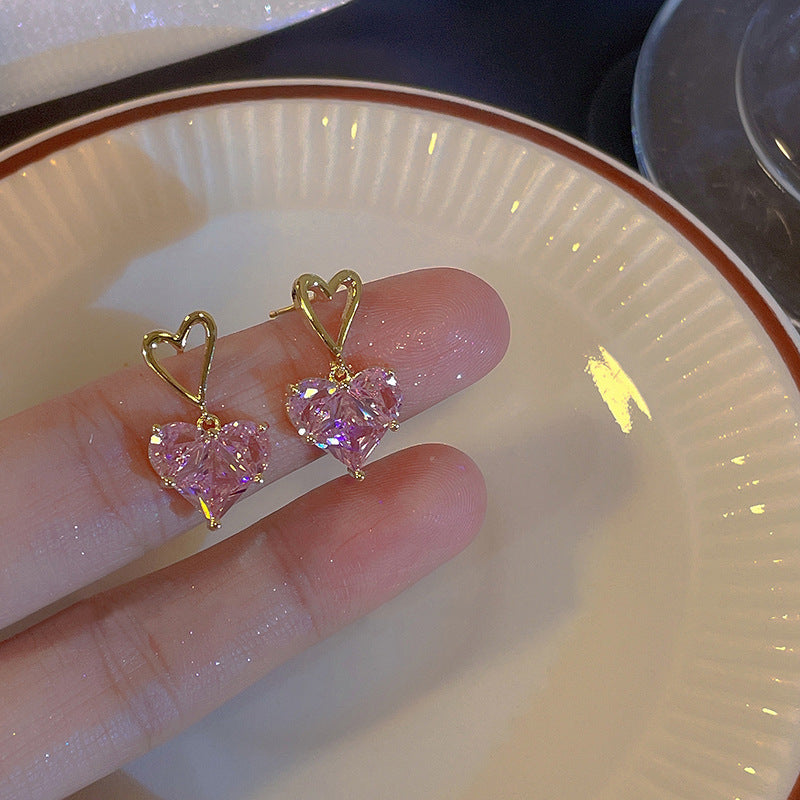 Coraline Zircon Heart Necklace - Pink Earrings [234KNBW6]