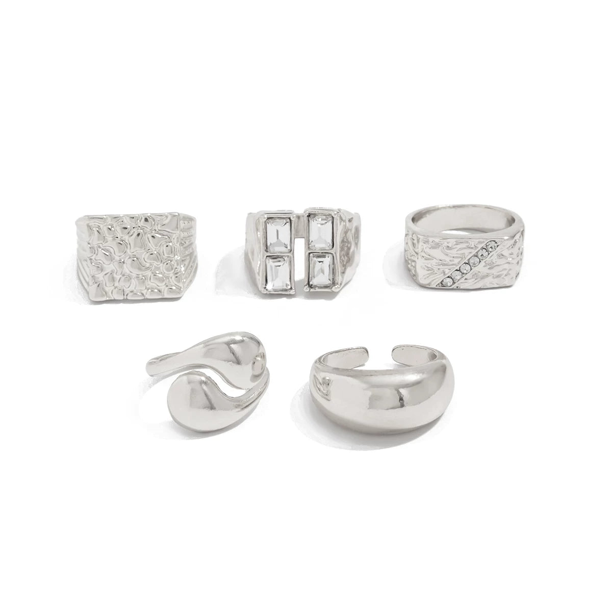 Missy Jewelry - Maddie 5-Piece Textured Ring Set - Silver Color