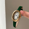 Vintage Inspired Bangle Watch - Green Leather / Gold Case / White Dial / Full Roman Numerals [KAPATD2B]