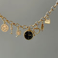 Vintage Heart Pendant Bracelet Watch - Gold Band with Black Dial [U3PY67TB]