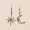 Asymmetric Star and Moon Drop Earrings - Silver (1 Pair) [HF3JFCDQ]