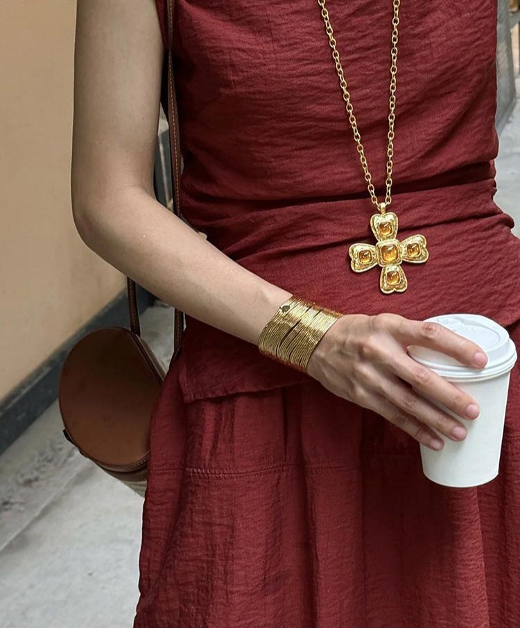 Amber Cross Pendant Necklace