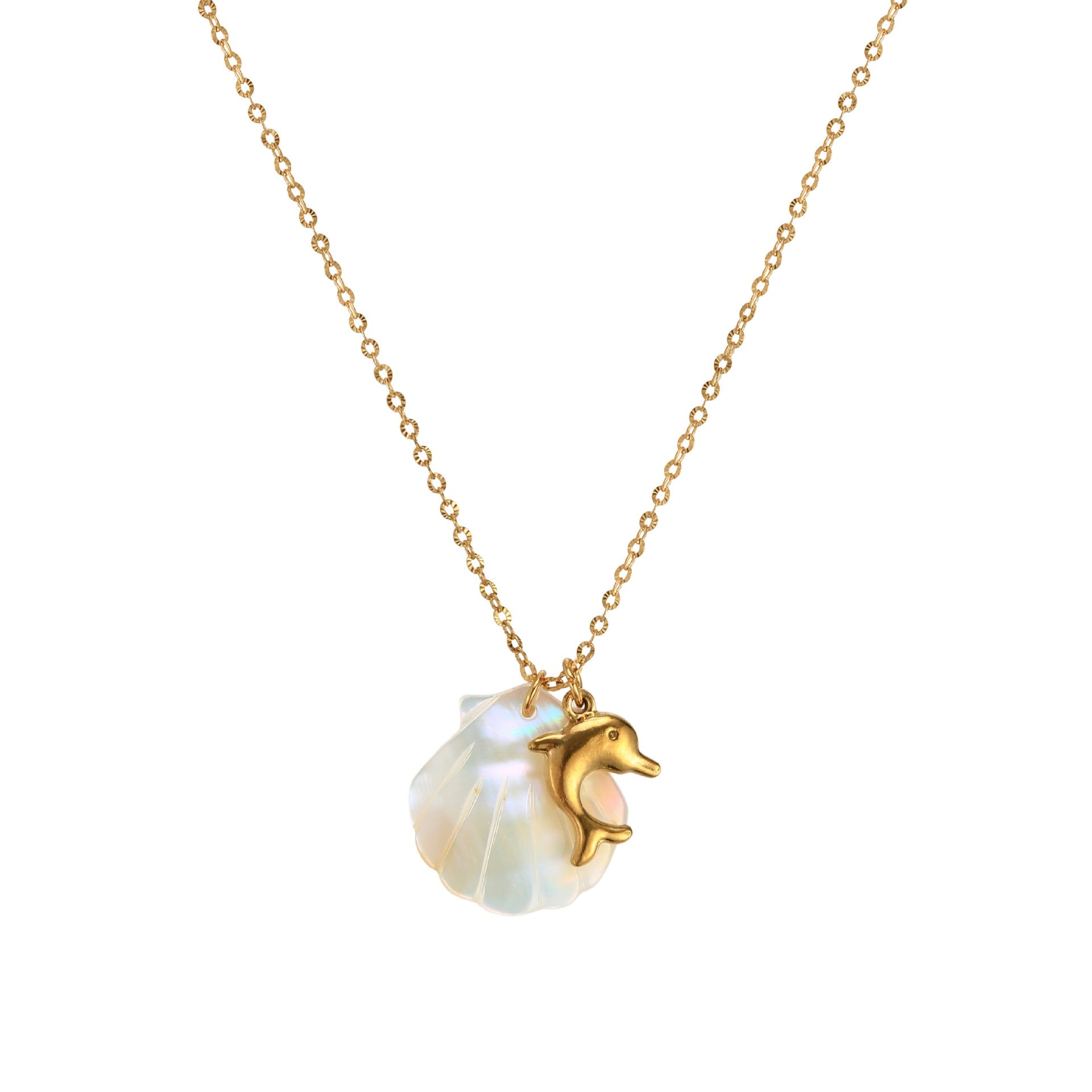 Dainty Ocean Charm Pendant Necklace - Dolphin Necklace (Main Chain) [LO75ET6H]