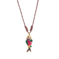 Ocean Fish Pendant Cord Necklace - Multi-Green Fish Necklace (40mm Pendant) [3XHMPO7M]