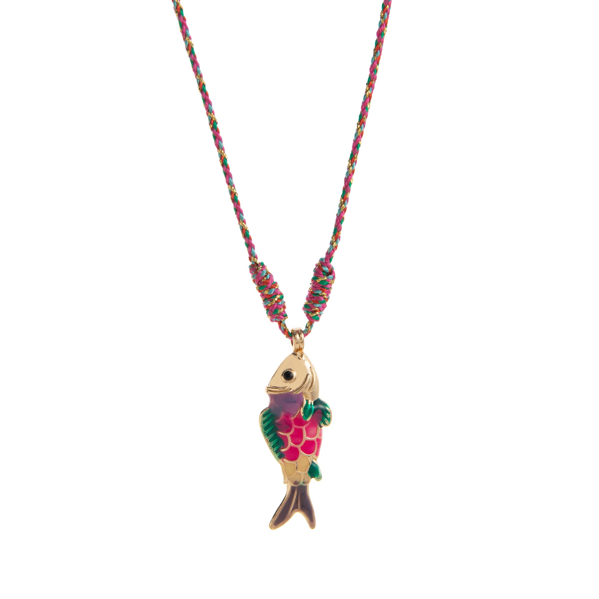 Ocean Fish Pendant Cord Necklace - Multi-Green Fish Necklace (40mm Pendant) [3XHMPO7M]