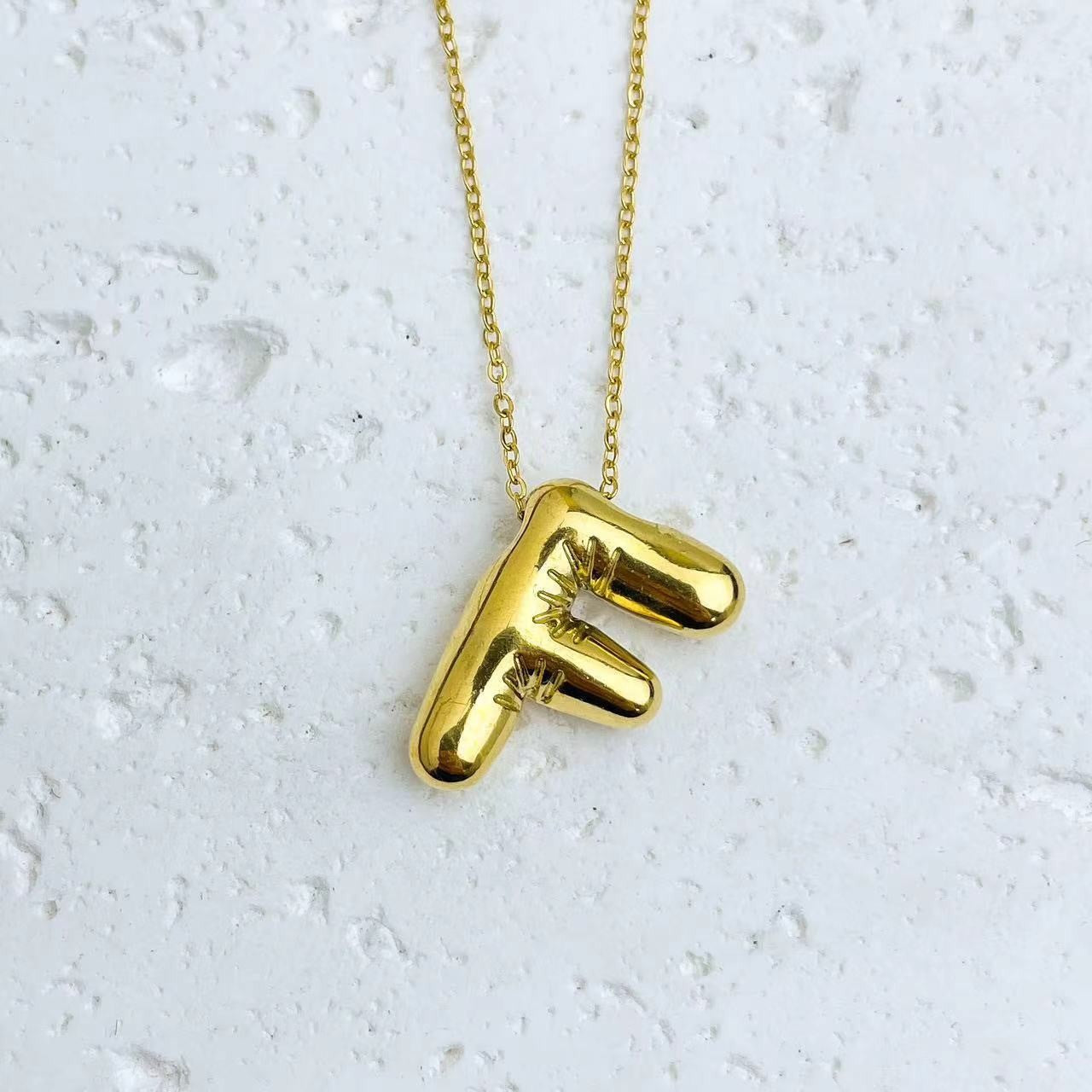 Aiyanah Glossy Bubble Letter Necklace - Gold F [06BRSEL1]