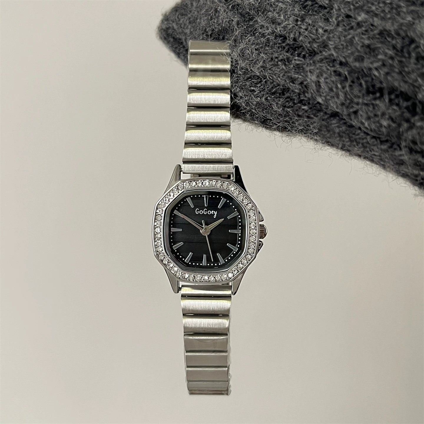 Minimalist Square Bracelet Watch - Silver Band with Black Dial [I0EDSPME]