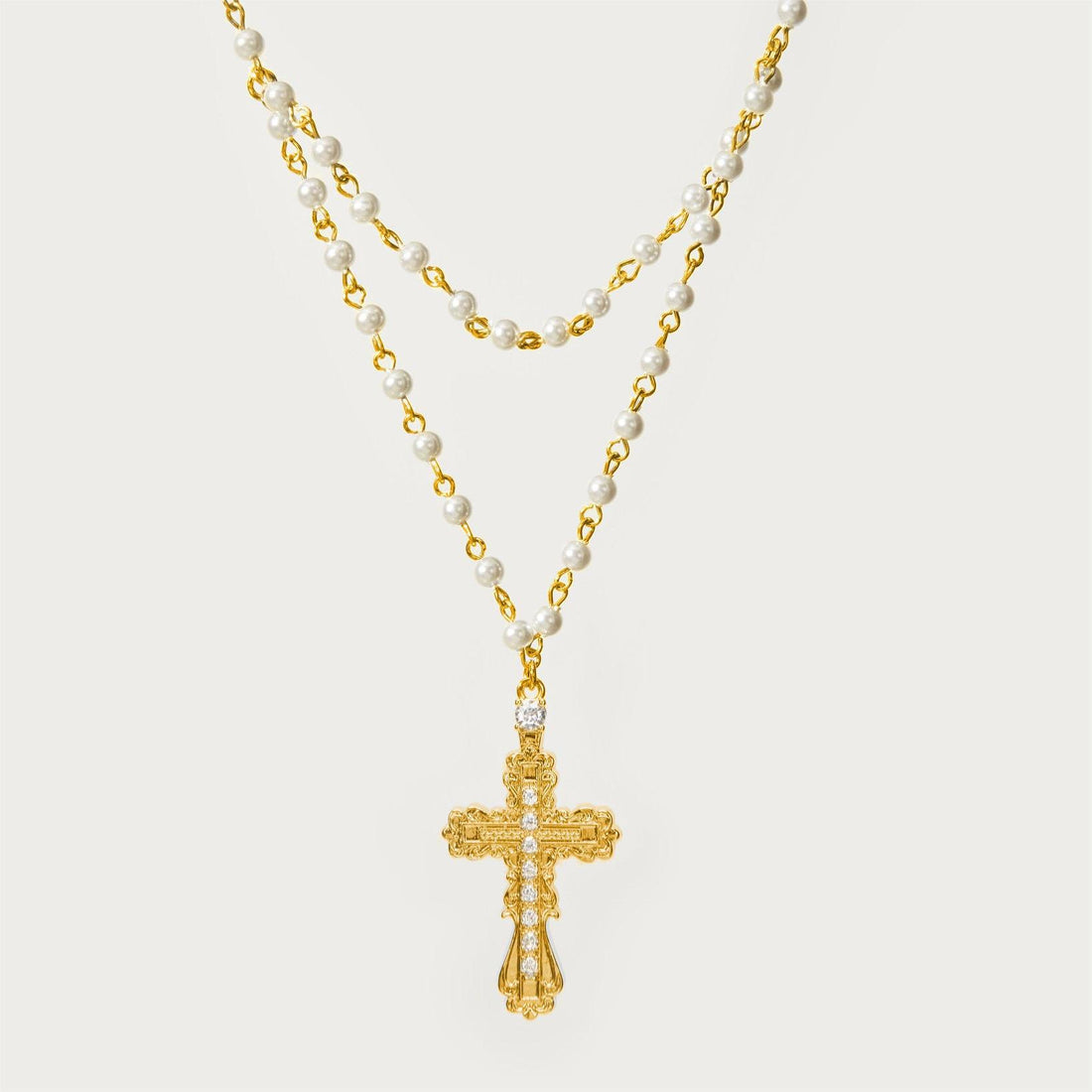 Mykayla Shell Pearl Cross Necklace - Gold Necklace [H31Q4526]