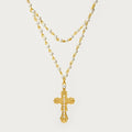 Mykayla Shell Pearl Cross Necklace - Gold Necklace [H31Q4526]