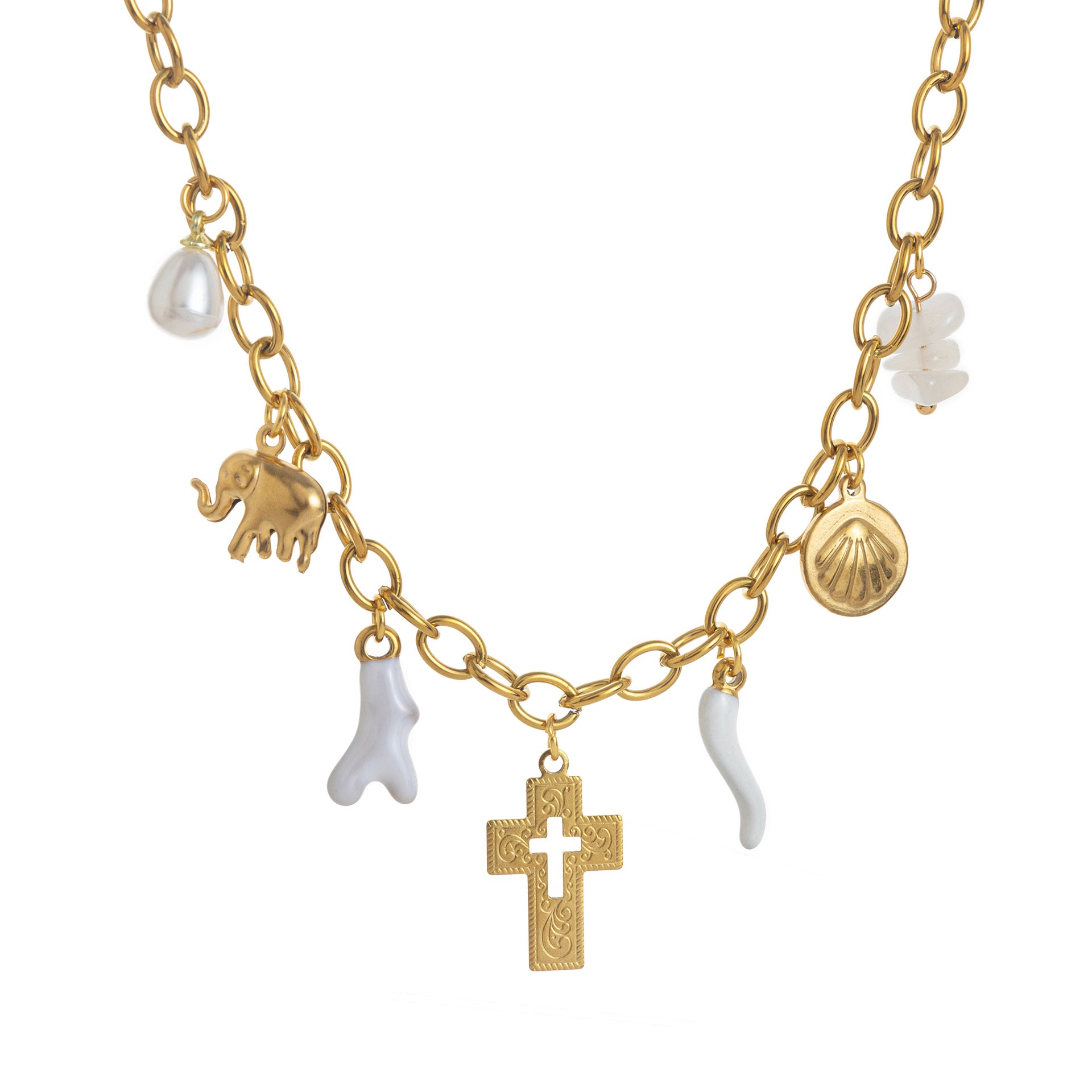 Dainty Fruit Pendant Necklace - White Cross Necklace [531E2RJT]