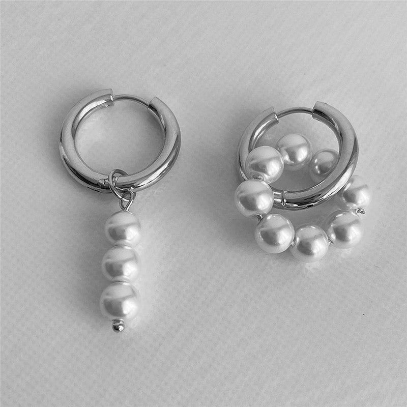 Saja Geometric Pearl Earrings - Silver [KGVGQ187]