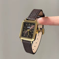 Vintage Square Leather Strap Watch - Dark Coffee Gold Frame Coffee Dial / Litchi Pattern [C8907DZP]