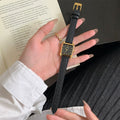 Square Case Minimalist Wrist Watch - Black Strap Gold Case Black Dial (Leather) [3COSUJSF]