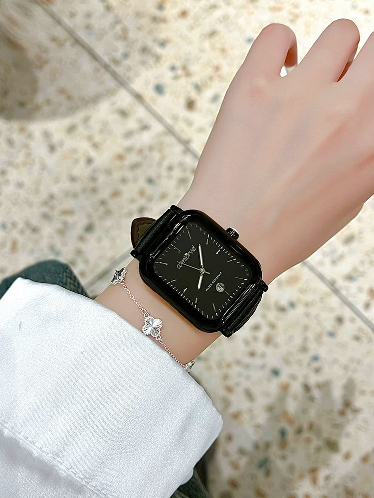 Brynn Square Leather Watch - Versatile Black (with matching strap + bracelet) [1QQFERMB]