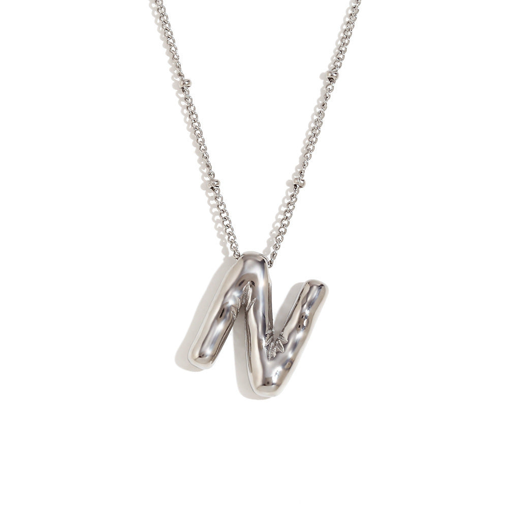 Aiyanah Glossy Bubble Letter Necklace - Silver N [O81QUKPK]