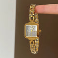 Square Dial Chain Bracelet Watch - Gold Band Grey Face (Dot Markers) [KE0Q2ZIQ]