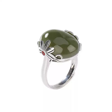 Green Jade Flower Sterling Silver Ring