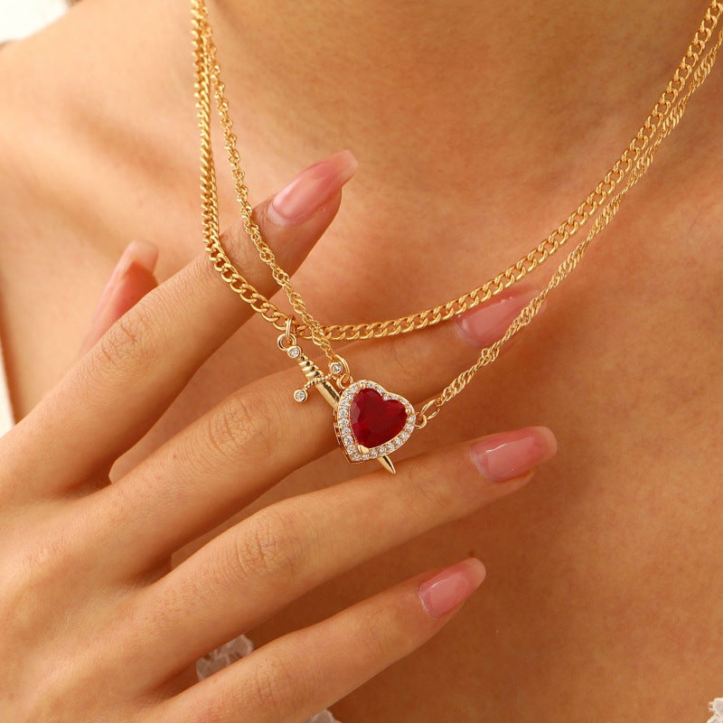 Carlynn Dagger Heart Pendant Necklace - Gold [JSBH4NWF]