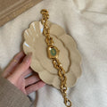 Irregular Hollow Bracelet Watch - Gold Band with Green Dial [0UXWOE6D]