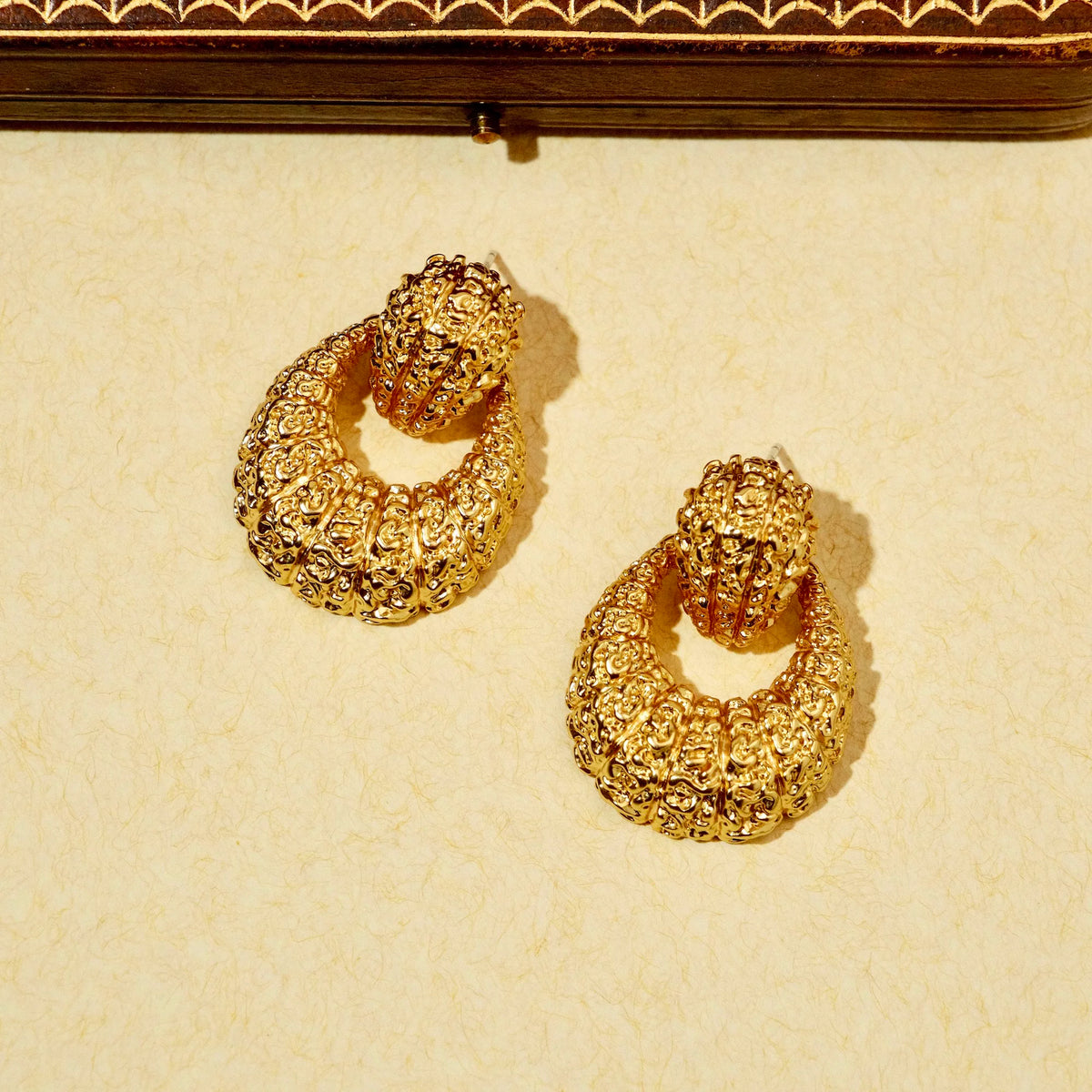 Textured Gold Lava Pendant Earrings - Stud Earrings (In Stock) [6A37W0DJ]