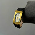 Vintage Square Leather Watch - Black Strap Gold Case Gold Face (Steel) [O7C8KO6V]