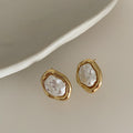 Blima Irregular Metal Pearl Earrings - Gold Plated 925 Silver Post [7IRI1N3Y]