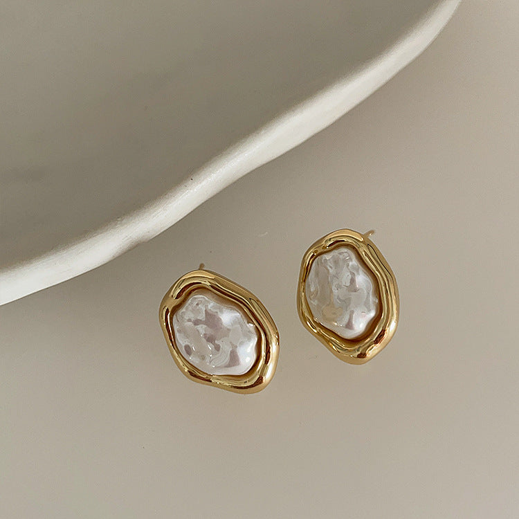 Blima Irregular Metal Pearl Earrings - Gold Plated 925 Silver Post [7IRI1N3Y]