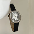 Vintage Square Dial Watch - Black Strap Silver Frame White Dial (Leather Strap) [VGW79AWM]