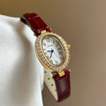 Retro Oval Leather Strap Watch - Red Strap Gold Case White Dial [GAABZP6C]