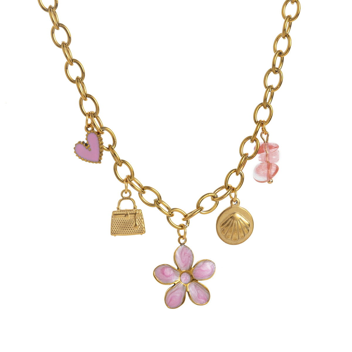 Dainty Fruit Pendant Necklace - Pink Flower Necklace [D1L8VAWG]