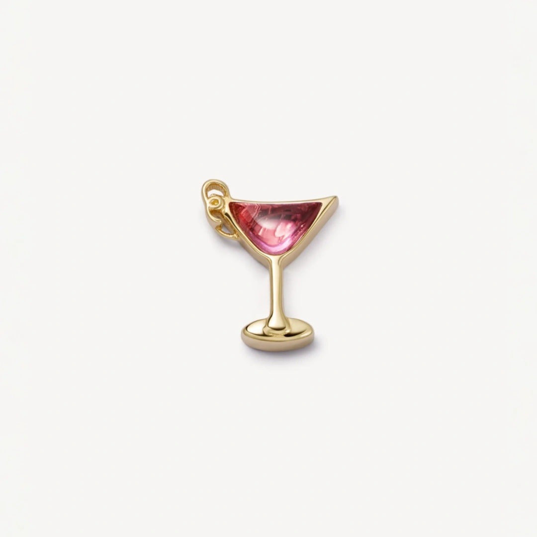 Floating Charm Locket Necklace - Pink Wine Glass Charm [WGMTU2D1]