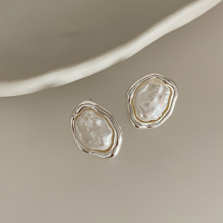 Blima Irregular Metal Pearl Earrings - Silver Plated 925 Silver Post [78R05ZRU]