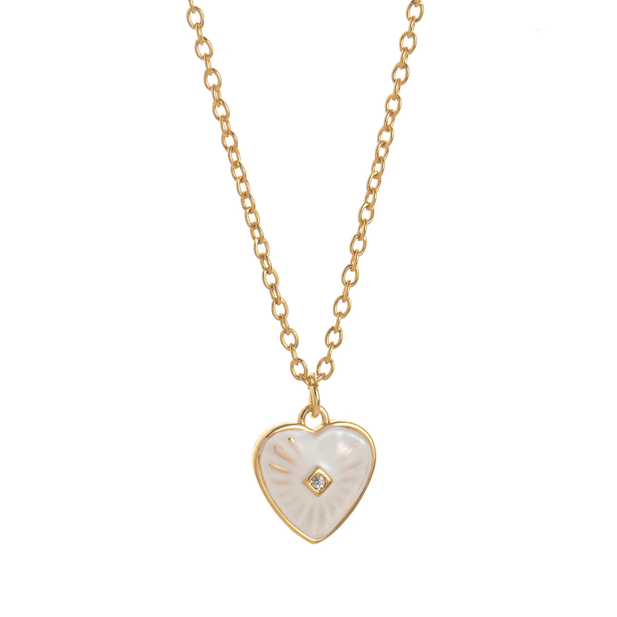 Heart Pendant Necklace - White Necklace (Gold) [TKX2JM86]