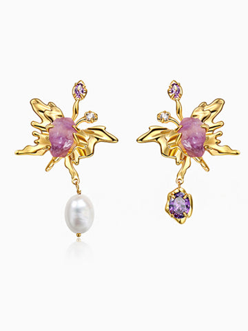 Fiona Amethyst and Pearl Butterfly Earrings