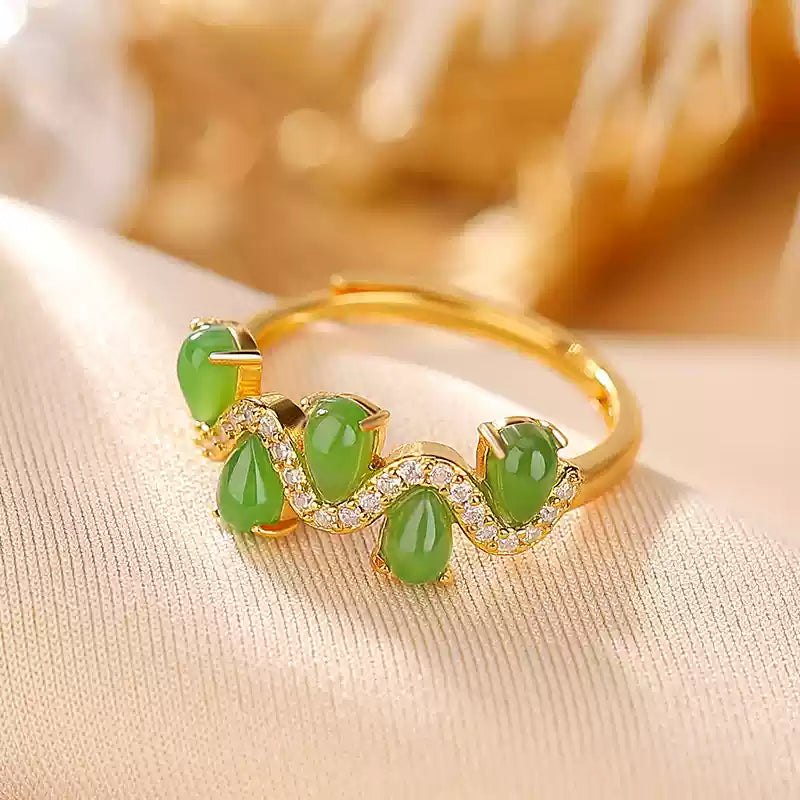 Jade Leaf Twist Ring