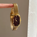 Oval Dial Bracelet Watch - Gold Band Red Dial [HOMIZMDL]
