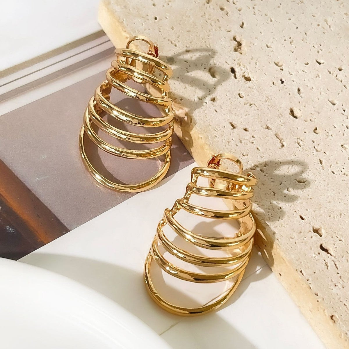 Seerat Geometric Layered Earrings - Gold [HLZNFADN]