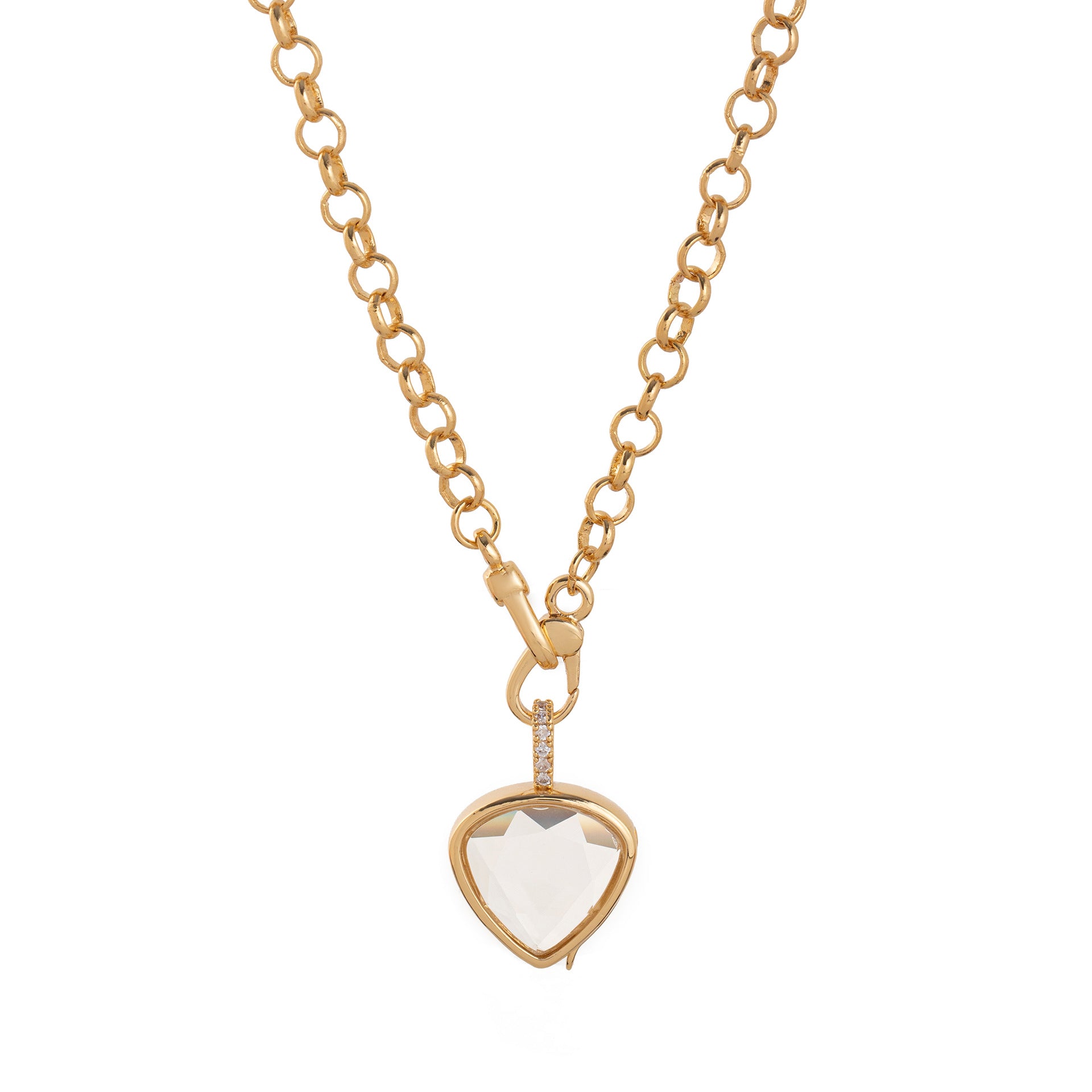Floating Glass Locket Pendant Necklace - Flat Triangle Clear Locket Necklace [51R80UJW]