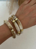 Multi-Layered Bamboo Bracelet Set - Marble White [FJTIFXVH]