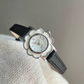 Round Floral Dial Faux Leather Watch - Black Strap (Silver Case) [DAHT1E3Q]