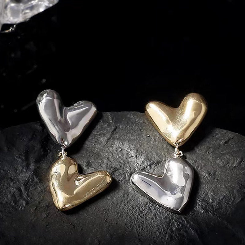 Klaire Two-Tone Heart Tassel Earrings - Gold and Silver Two-Tone [B49MHAE2]