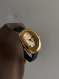Anorah Diamond Oval Bracelet Watch - IEKE723 Dove Egg / Black Band Gold Frame Gold Dial [5A7DK9TF]
