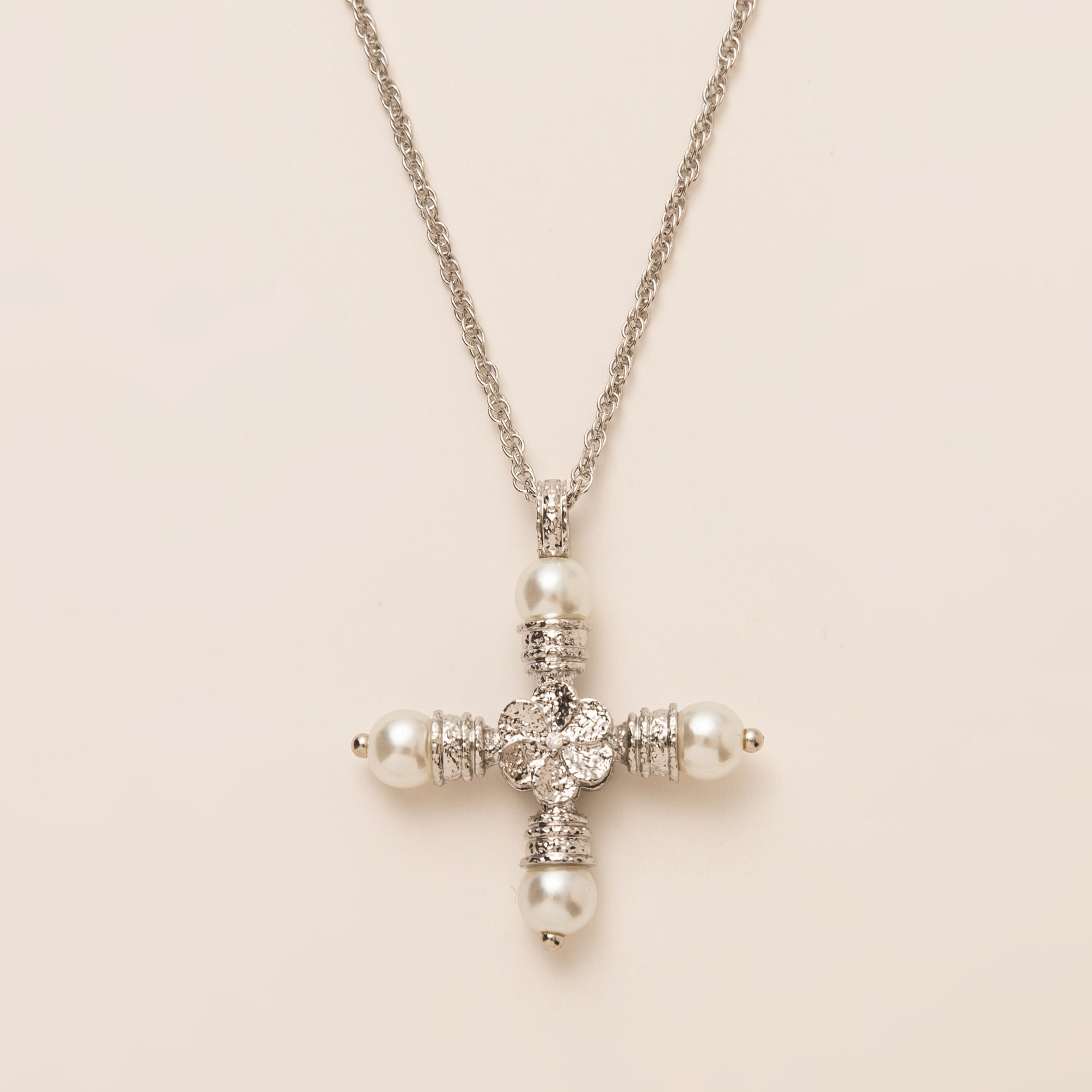Baroque Pearl Cross Pendant Necklace - Steel [P1WNNU3V]