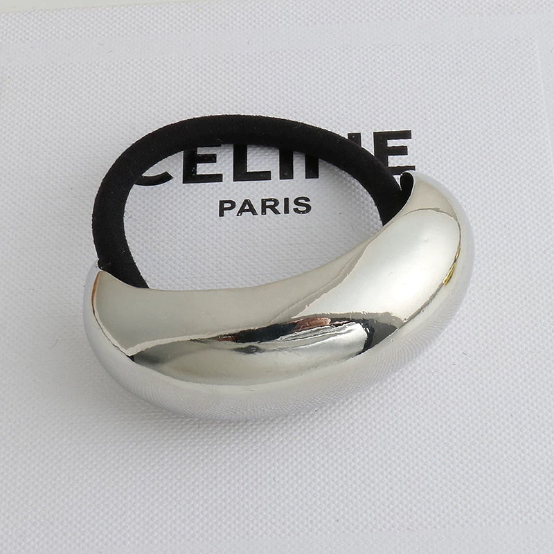 Glossy Metal Ponytail Cuff Hair Tie - Silver Large [VSW40GMG]