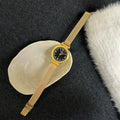 Minimalist Round Mesh Strap Watch - Gold Strap Black Dial [XWZ8CCOL]