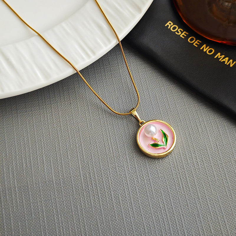 Zarah Monet Garden Necklace - Disc Flower Necklace - Pink [E24S5R7V]