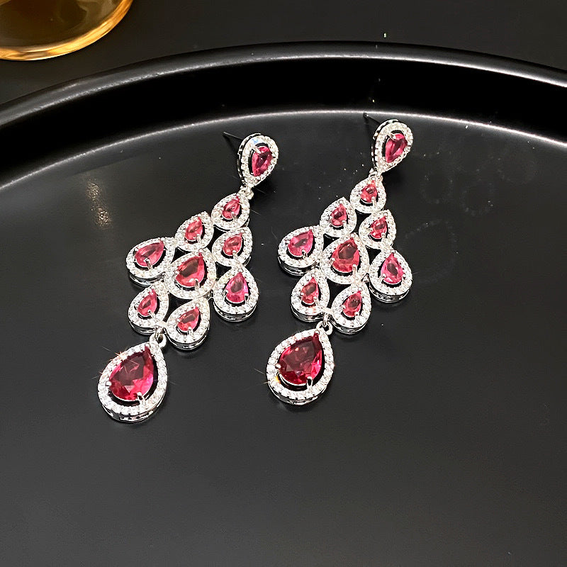 Laurie Zircon Leaf Tassel Earrings - Silver Pink [M1EYA1FS]