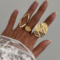 Dezire Folded Geometric Ring Set - Gold Three-Piece Set [DA8N8GXX]