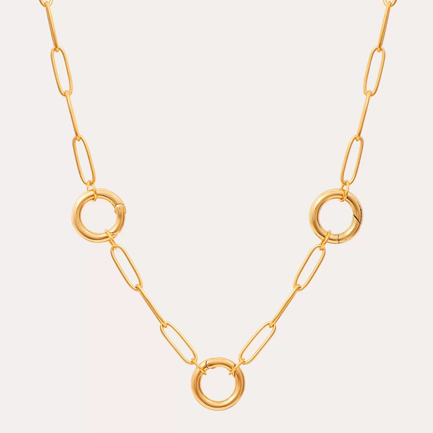 Geometric Charm Chain Necklace - Paperclip + 3 Beads Ring [SYBHXW5F]