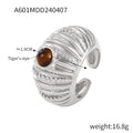 Hallee Geometric Inlay Ring - Steel Tiger Eye Stone Ring [7QEO2FDV]